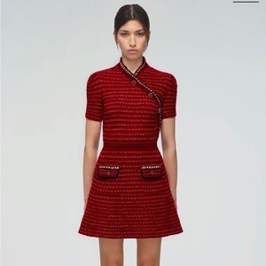 Self portrait tweed stripe red black mini dress sz S